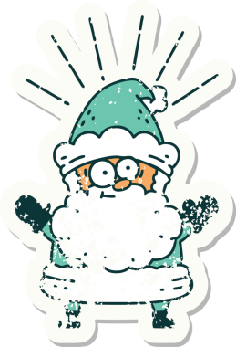 Bir insan tarafından çizilmiş eski bir dövme stili Noel Baba karakterinin eski çıkartması.