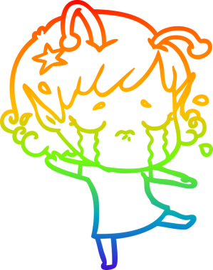 Gökkuşağı gradyan çizgisi, bir insan tarafından çizilmiş ağlayan uzaylı bir kızın çizimi.