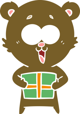 Bir insan tarafından çizilmiş Noel hediyeli gülen oyuncak ayı.