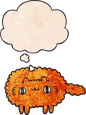 Bir insan tarafından çizilmiş grunge desenli düşünce baloncuklu çizgi film kedisi.