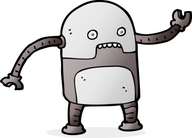 Bir insan tarafından çizilmiş komik çizgi film robotu