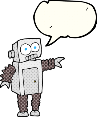 Bir insan tarafından çizilmiş serbest çizilmiş çizgi roman konuşma balonu çizgi film robotu