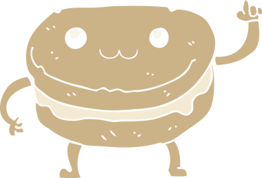 Düz renkli çizgi film. Bir insan tarafından çizilmiş pasta karakteri.