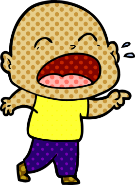 Bir insan tarafından çizilmiş kel adam diye bağıran çizgi film.