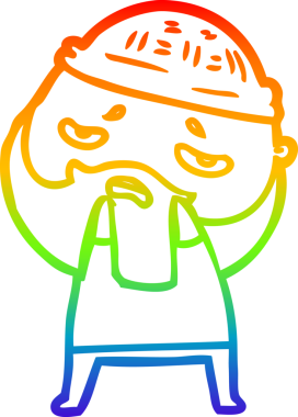 Bir insan tarafından çizilmiş sakallı, endişeli bir çizgi film çizimi.