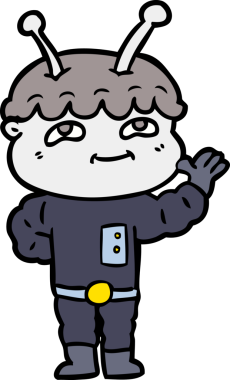 Bir insan tarafından çizilmiş dost canlısı çizgi film uzay adamı.