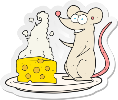 Bir insan tarafından çizilmiş peynirli çizgi film faresinin çıkartması.