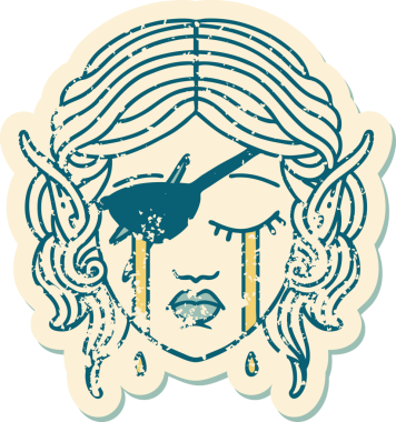 Retro Dövme Tarzı Ağlayan elf düzenbaz karakter yüzü Bir insan tarafından çizilmiş