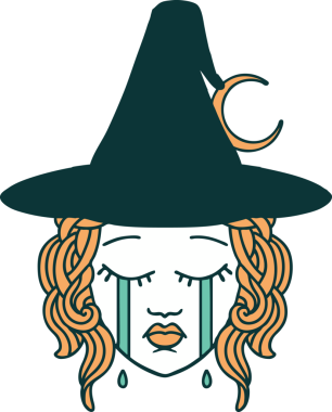 Retro Dövme Tarzı Ağlayan İnsan Cadı Karakteri