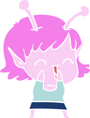 Bir insan tarafından çizilmiş düz renkli uzaylı kız çizgi filmi.