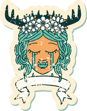 Retro Dövme Biçimi Ağlayan Ork Druid karakteri bir insan tarafından çizilmiş