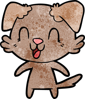 Bir insan tarafından çizilmiş gülen çizgi film köpeği.