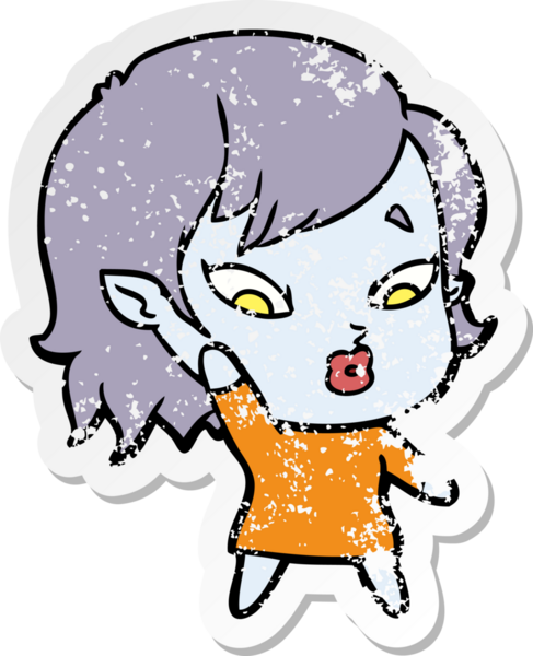 Bir insan tarafından çizilmiş şirin bir vampir kızın sıkıntılı çıkartması.