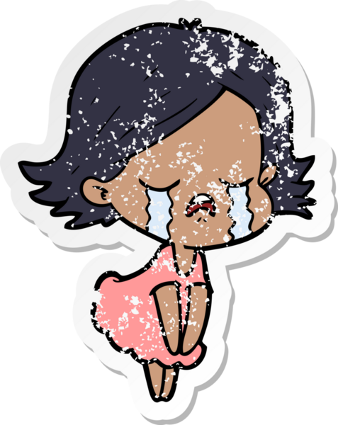 Bir insan tarafından çizilmiş, ağlayan bir çizgi film kızının sıkıntılı çıkartması.