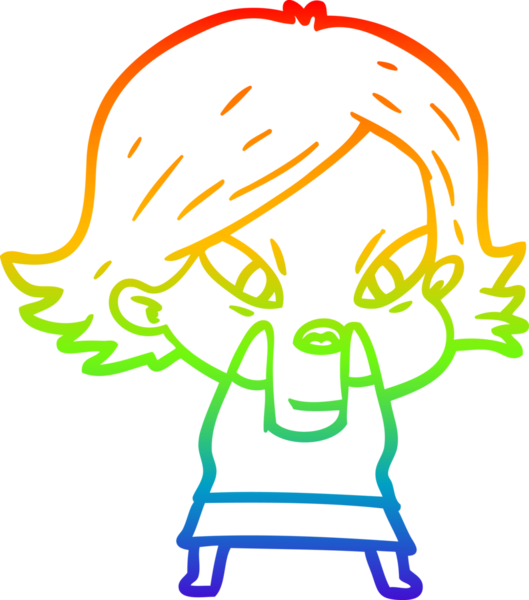 Çizgi film çizen gökkuşağı gradyanı bir insan tarafından çizilmiş stresli kadın.