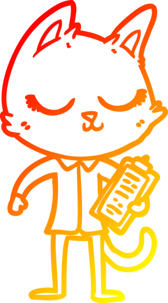 Bir insan tarafından çizilmiş bir pano ile sakin bir çizgi film kedisinin sıcak çizgi çizimi