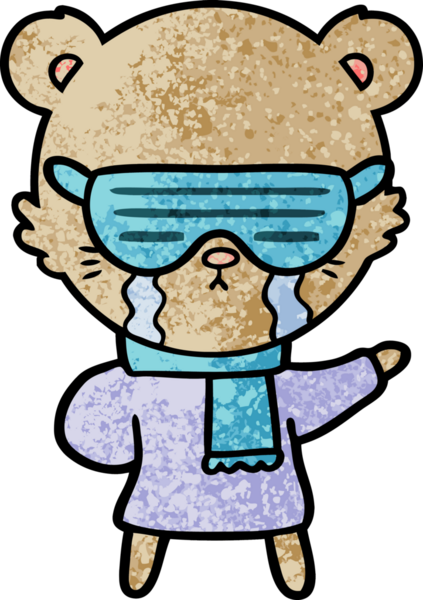 Bir insan tarafından çizilmiş çılgın güneş gözlüğü takan ağlayan çizgi film ayısı.