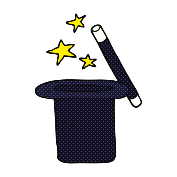 Bir insan tarafından çizilmiş serbest çizim çizgi film sihirbazının silindir şapkası