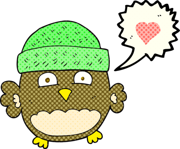 Bir insan tarafından çizilmiş el yazısıyla çizilmiş çizgi roman konuşma balonu sevimli baykuş.