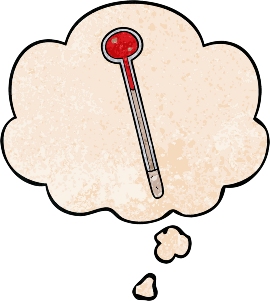 bir insan tarafından çizilmiş grunge doku biçiminde düşünce baloncuğu olan karikatür termometresi