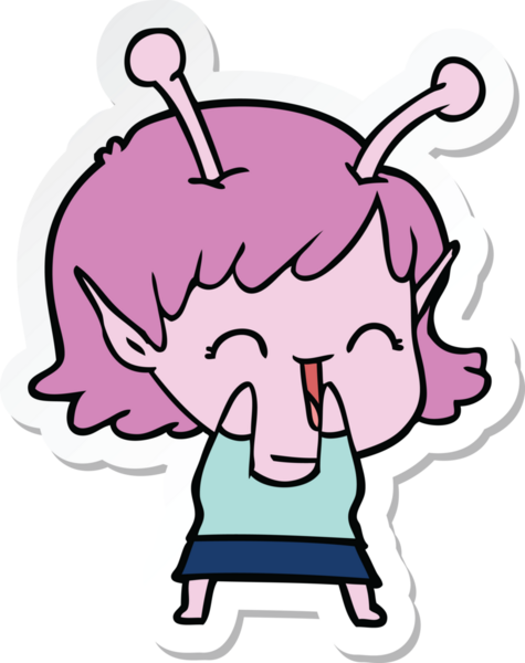 Bir insan tarafından çizilmiş uzaylı bir kızın çıkartması.