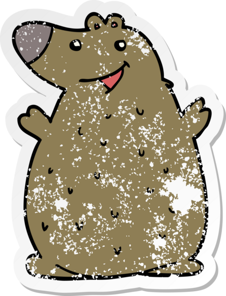 Bir insan tarafından çizilmiş mutlu bir ayının sıkıntılı çıkartması.