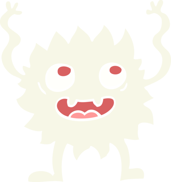 Bir insan tarafından çizilmiş düz renkli çizgi film komik kürklü canavar