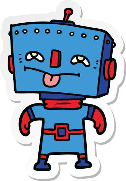Bir insan tarafından çizilmiş robot karikatür çıkartması.