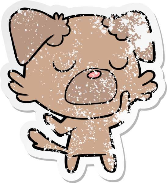 Bir insan tarafından çizilmiş bir karikatür köpeğinin sıkıntılı çıkartması.