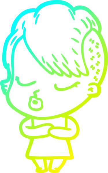 Bir insan tarafından çizilmiş soğuk gradyan çizgi film karakteri güzel hippi kız.