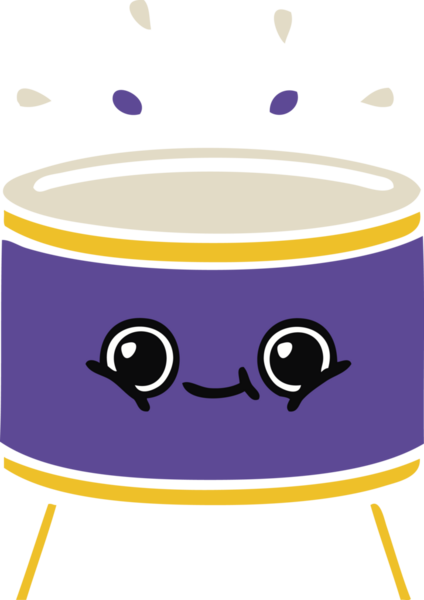 Bir insan tarafından çizilen davulun düz renk retro karikatürü