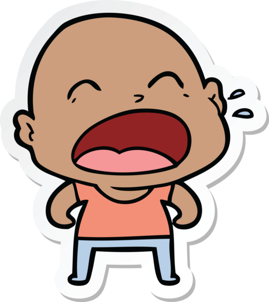 Bir insan tarafından çizilmiş kel adam diye bağıran bir çizgi film çıkartması.