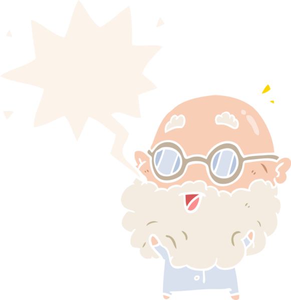 Sevimli karikatür, yaşlı adamı şaşırttı. Retro tarzı bir insan tarafından çizilmiş.