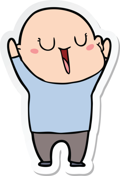 Bir insan tarafından çizilmiş mutlu, kel bir adamın çıkartması.