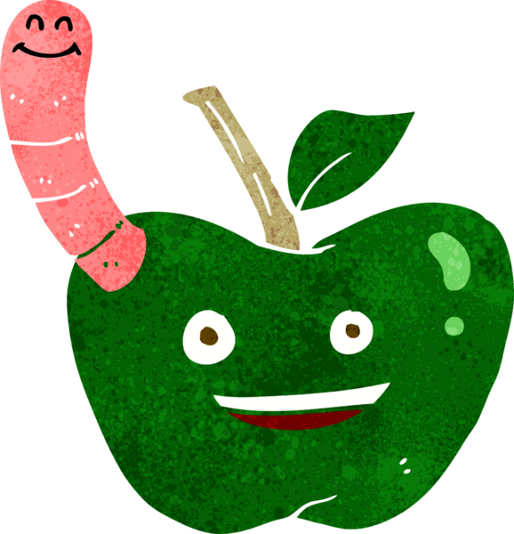 Bir insan tarafından çizilmiş solucanlı çizgi film elması