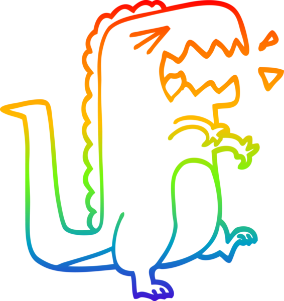 Bir insan tarafından çizilen kükreyen t rex 'in gökkuşağı gradyanı