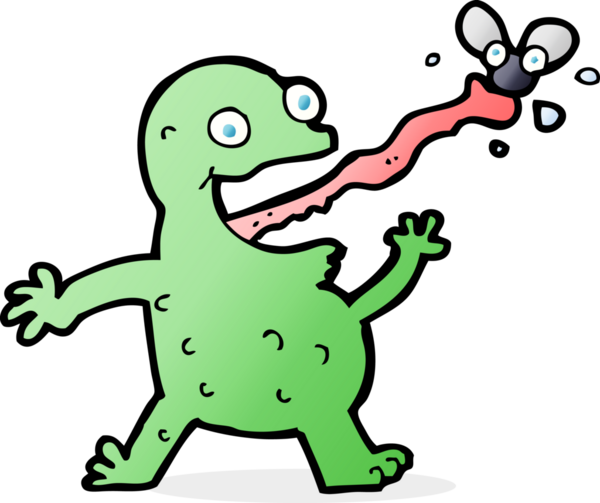 Bir insan tarafından çizilmiş sineği yakalayan kurbağa.