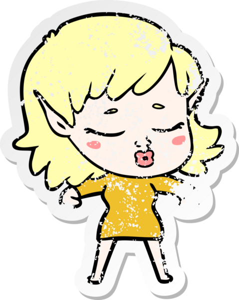 Bir insan tarafından çizilmiş güzel bir elf kızının sıkıntılı çıkartması.