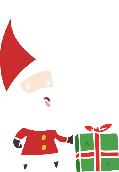 Bir insan tarafından çizilmiş düz renkli Noel Baba çizgi filmi.