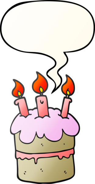 Bir insan tarafından çizilmiş yumuşak gradyan şekilli konuşma baloncuklu doğum günü pastası