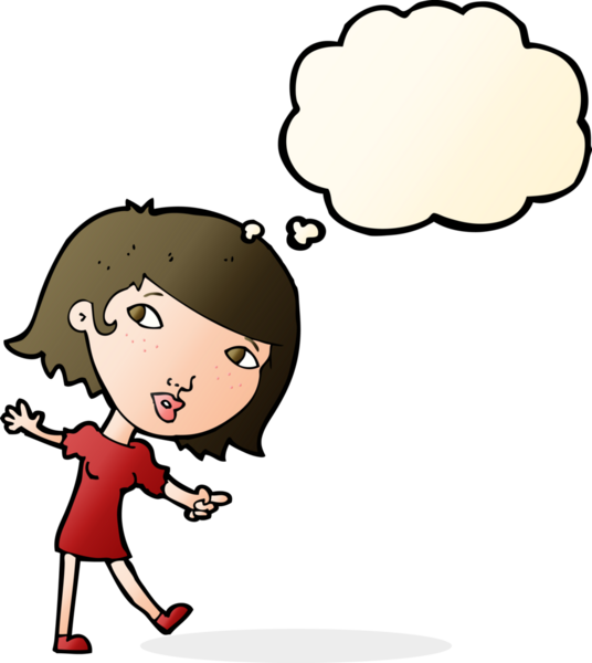 çizgi film mutlu kız bir insan tarafından çizilen düşünce baloncuğuyla takip etmek
