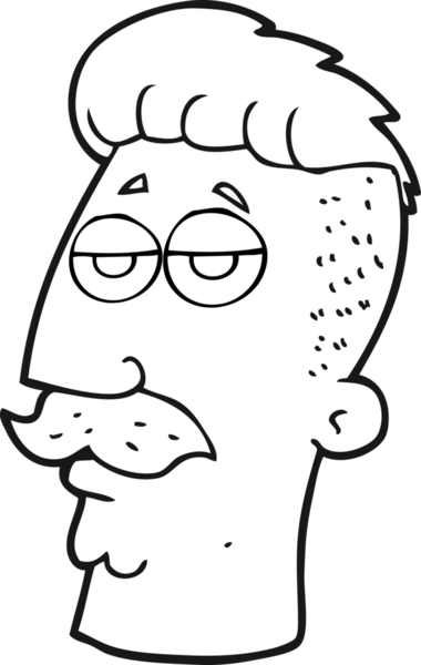 Bir insan tarafından çizilmiş hippi saçlı, siyah beyaz bir çizgi film karakteri.