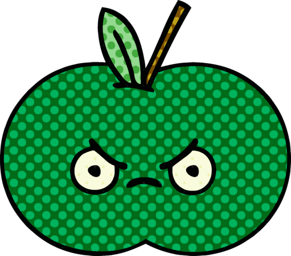 Bir insan tarafından çizilmiş sulu bir elmanın karikatürü.
