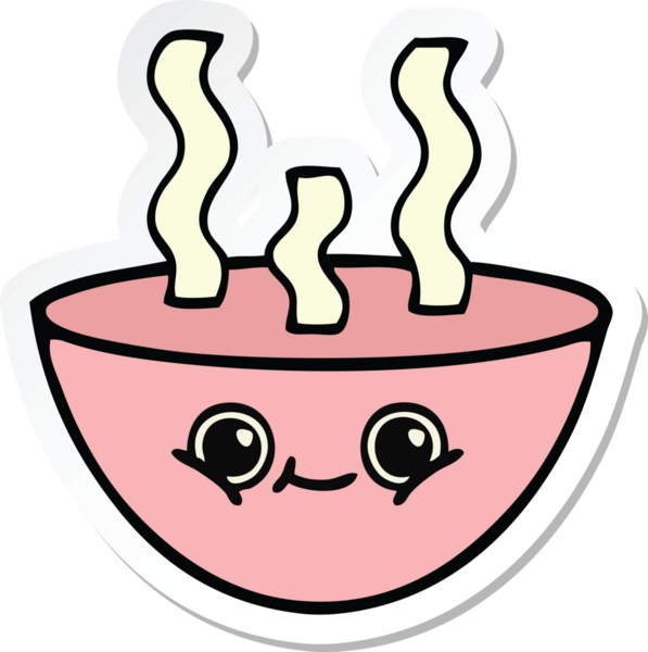 Bir insanın çizdiği sıcak çorba kasesinin çıkartması.