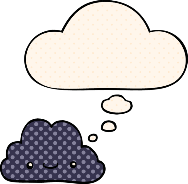 Bir insan tarafından çizilmiş çizgi roman tarzında düşünce baloncuğu olan şirin bir çizgi film bulutu.