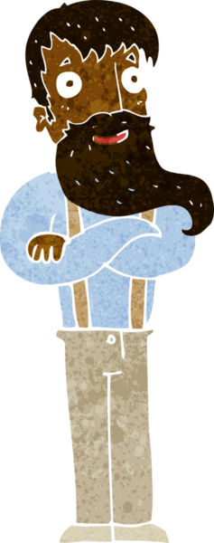 Karikatür sakallı hippi bir insan tarafından çizilmiş.