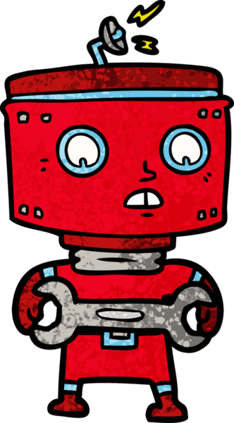 Bir insan tarafından çizilmiş anahtarı olan çizgi film robotu.