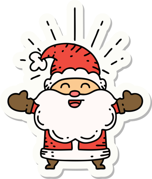 Bir dövme stili çıkartması. Mutlu Noel Baba karakteri. Bir insan tarafından çizilmiş.