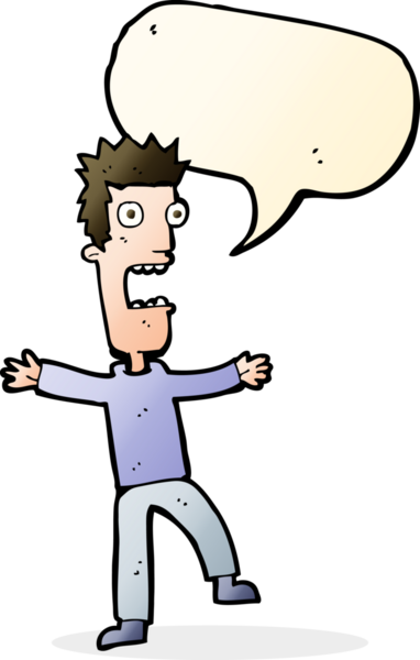 Bir insan tarafından çizilmiş, konuşma balonuyla dehşete düşmüş bir adam.