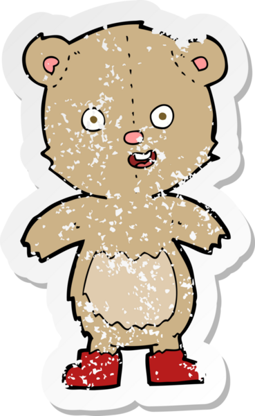 Bir insan tarafından çizilmiş çizmeli mutlu oyuncak ayının gerilimli çıkartması.